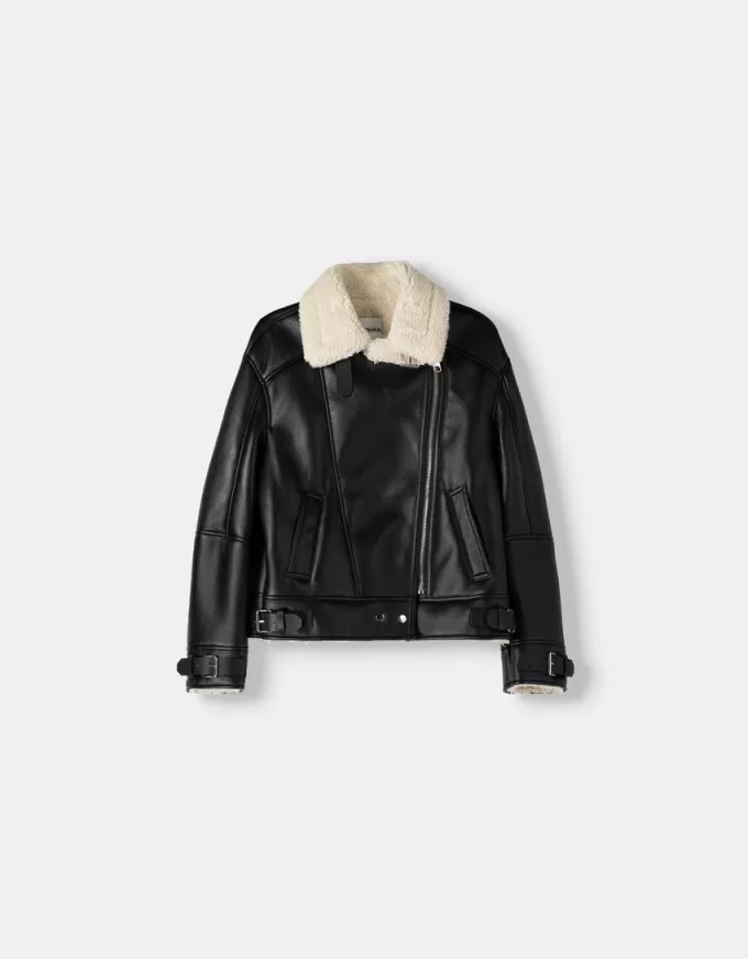 Jachetă de motociclist din faux shearling Jachetă de motociclist din faux shearling