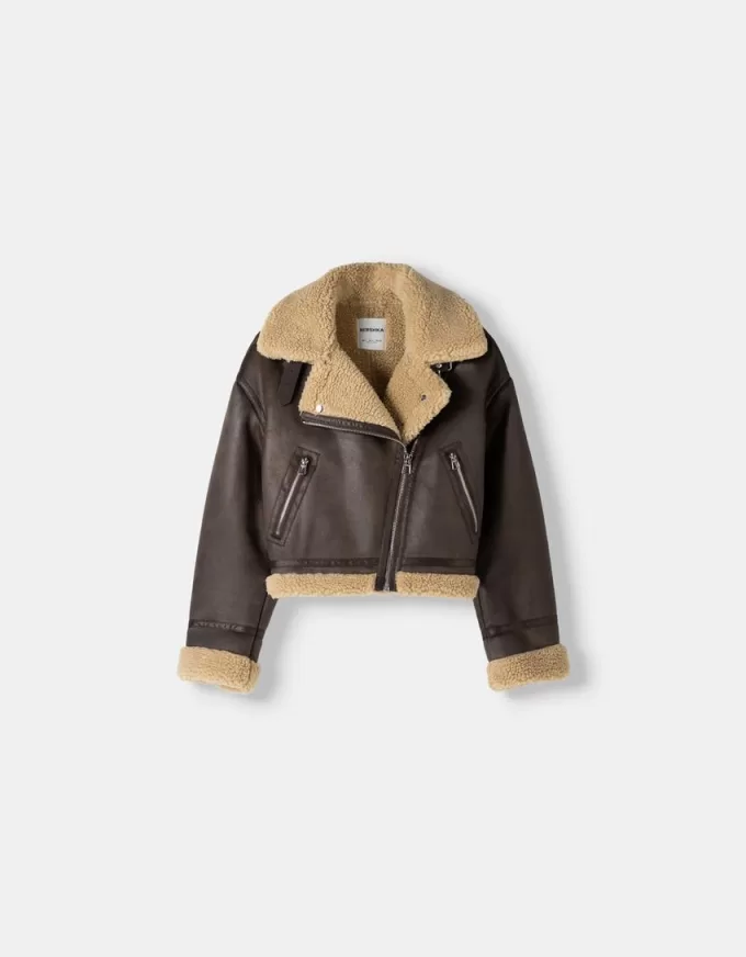 Jachetă de motociclist din faux shearling Jachetă de motociclist din faux shearling