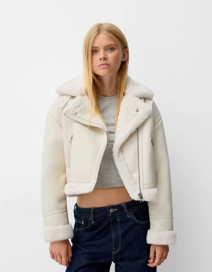 Jachetă de motociclist din faux shearling Jachetă de motociclist din faux shearling