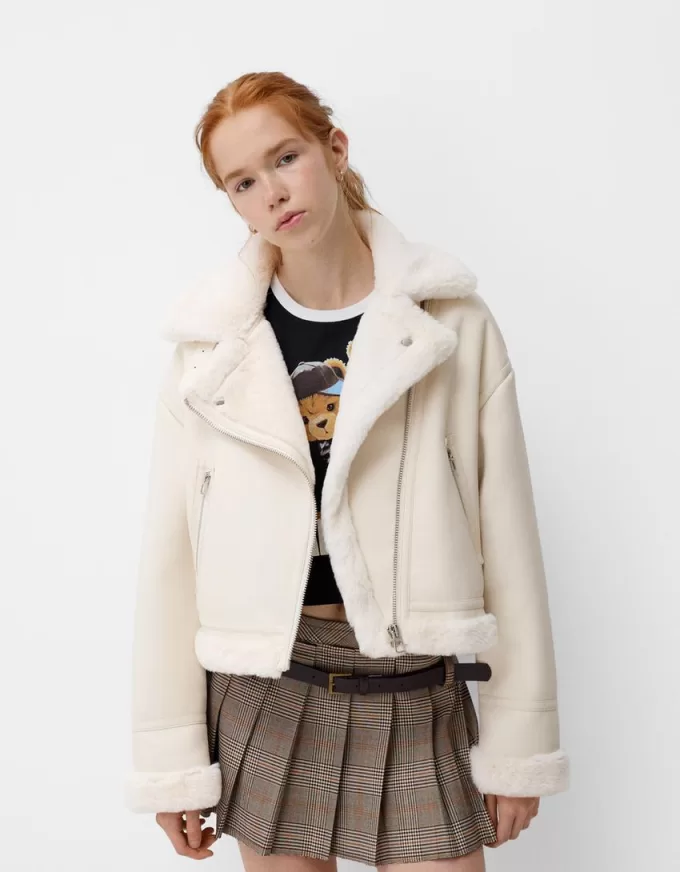 Jachetă de motociclist din faux shearling Jachetă de motociclist din faux shearling