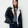 Jachetă de motociclist din faux shearling Jachetă de motociclist din faux shearling