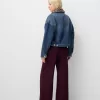 Jachetă din denim cu guler de blană artificială cu imprimeu animal Jachetă din denim cu guler de blană artificială cu imprimeu animal