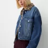 Jachetă din denim cu guler de blană artificială cu imprimeu animal Jachetă din denim cu guler de blană artificială cu imprimeu animal