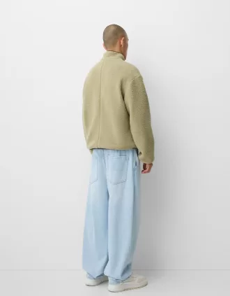 Jachetă din faux shearling cu detalii contrastante