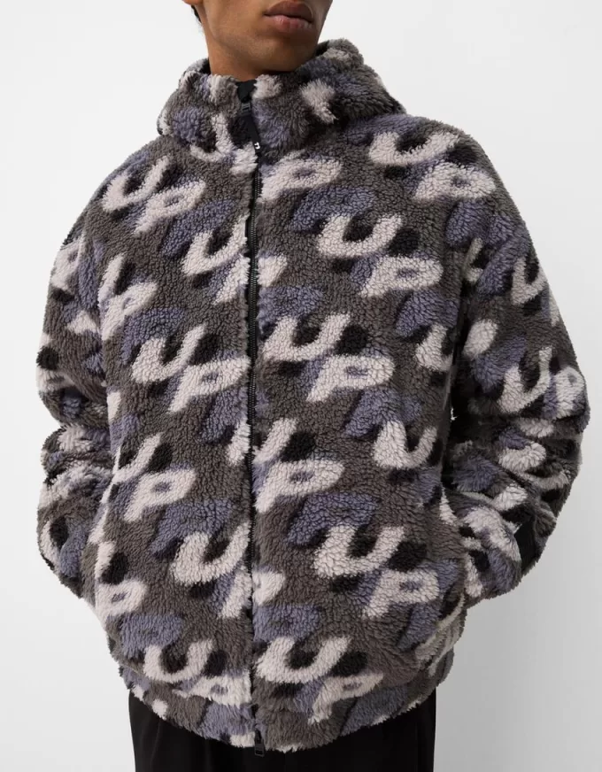 Jachetă din faux shearling cu imprimeu Jachetă din faux shearling cu imprimeu