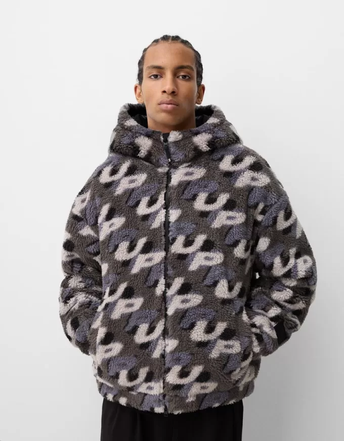 Jachetă din faux shearling cu imprimeu Jachetă din faux shearling cu imprimeu
