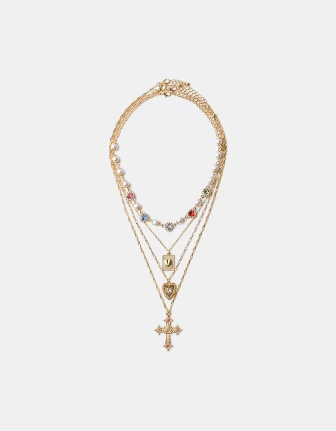 Pachet de 4 coliere cu cruce din strasuri Pachet de 4 coliere cu cruce din strasuri