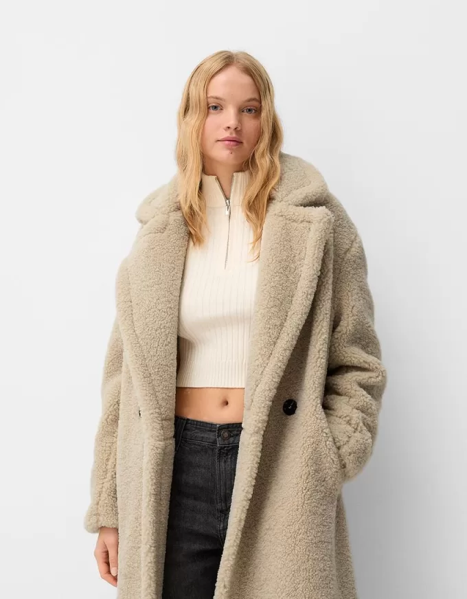 Palton lung din imitație de shearling Palton lung din imitație de shearling