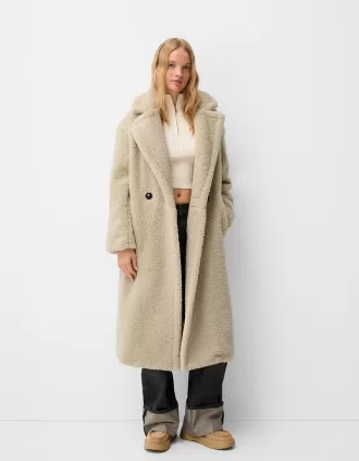 Palton lung din imitație de shearling