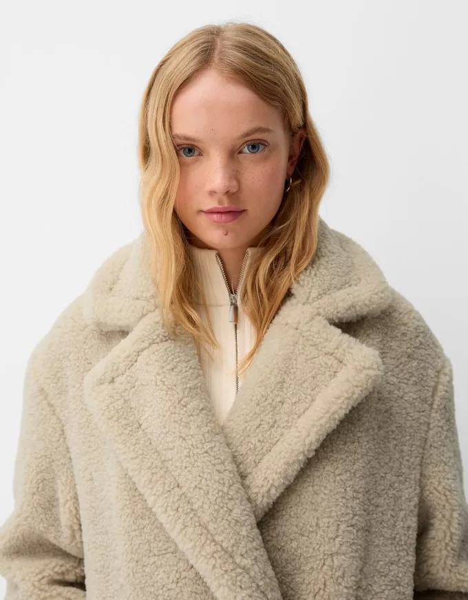Palton lung din imitație de shearling Palton lung din imitație de shearling