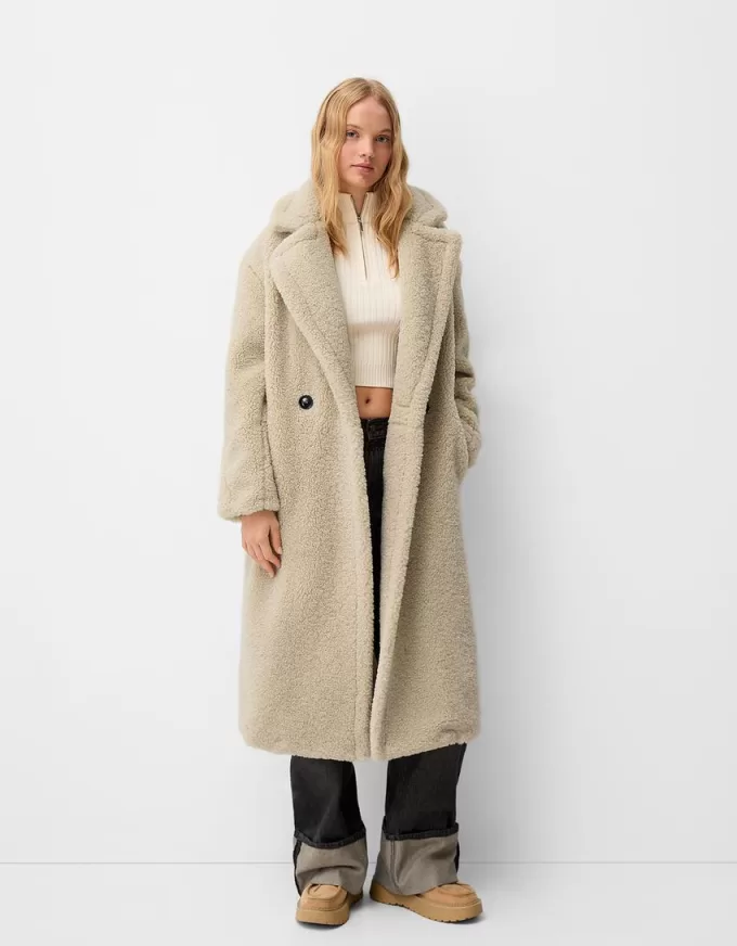 Palton lung din imitație de shearling Palton lung din imitație de shearling