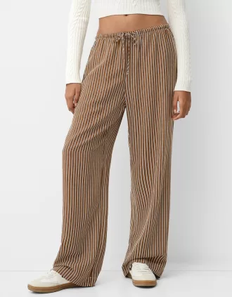 Pantaloni cu dungi drepte, cu talie elastică