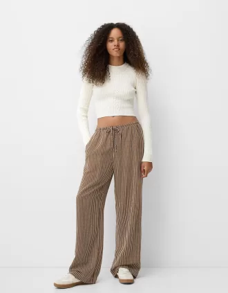 Pantaloni cu dungi drepte, cu talie elastică
