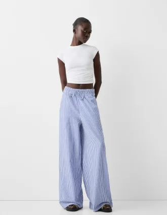 Pantaloni cu dungi late cu efect sifonat