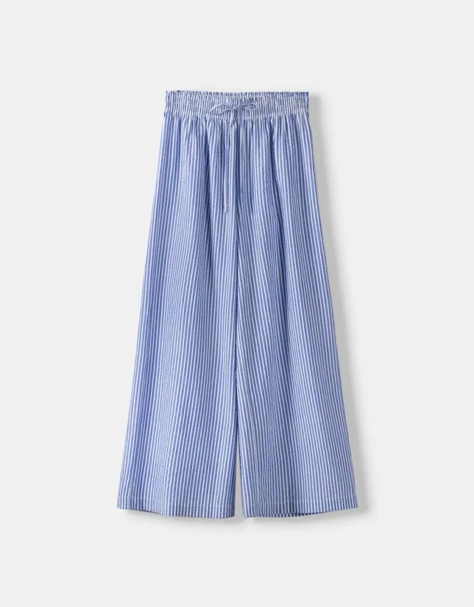 Pantaloni cu dungi late cu efect sifonat Pantaloni cu dungi late cu efect sifonat