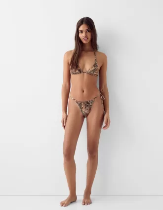 Pantaloni de bikini cu imprimeu animal legat Pantaloni de bikini cu imprimeu animal legat