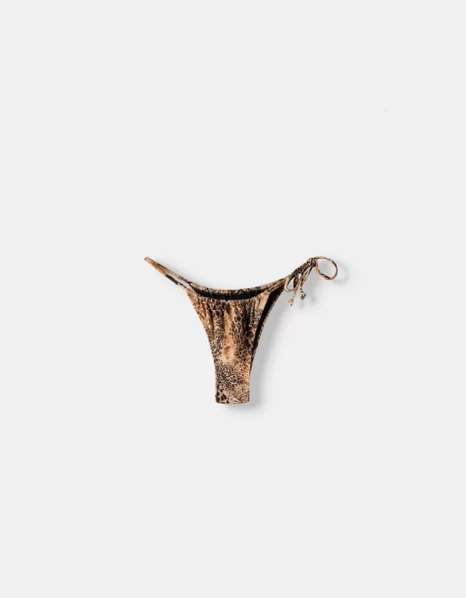 Pantaloni de bikini cu imprimeu animal legat Pantaloni de bikini cu imprimeu animal legat