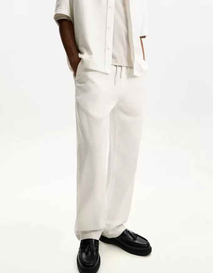 Pantaloni de trening cu picioare largi în amestec de in Pantaloni de trening cu picioare largi în amestec de in