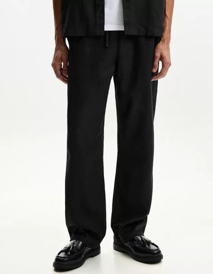 Pantaloni de trening cu picioare largi în amestec de in Pantaloni de trening cu picioare largi în amestec de in