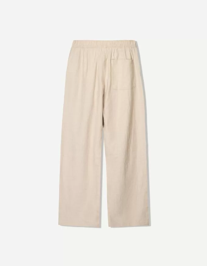 Pantaloni de trening cu picioare largi în amestec de in Pantaloni de trening cu picioare largi în amestec de in