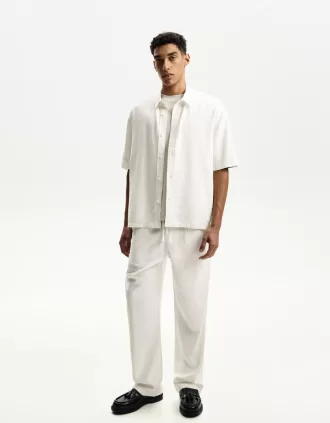 Pantaloni de trening cu picioare largi în amestec de in