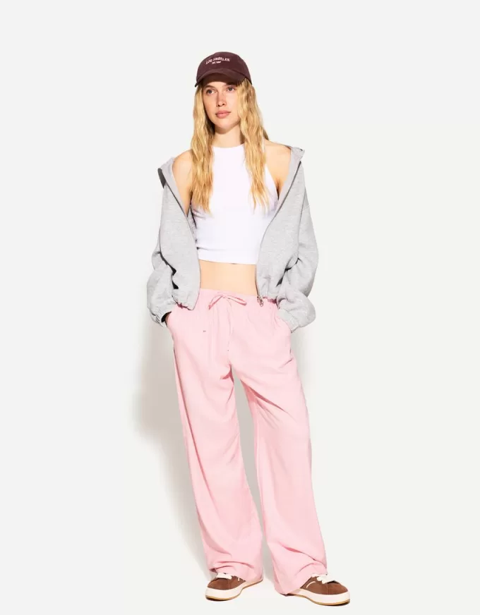 Pantaloni din amestec de in cu bandă elastică în talie Pantaloni din amestec de in cu bandă elastică în talie