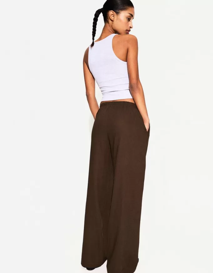 Pantaloni din amestec de in cu bandă elastică în talie Pantaloni din amestec de in cu bandă elastică în talie