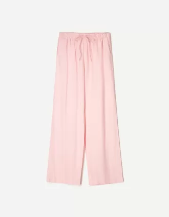 Pantaloni din amestec de in cu bandă elastică în talie