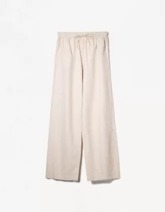 Pantaloni din amestec de in cu bandă elastică în talie