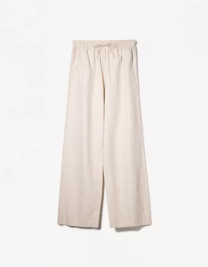 Pantaloni din amestec de in cu bandă elastică în talie Pantaloni din amestec de in cu bandă elastică în talie