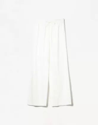 Pantaloni din amestec de in cu bandă elastică în talie