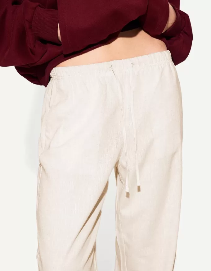 Pantaloni din amestec de in cu bandă elastică în talie Pantaloni din amestec de in cu bandă elastică în talie