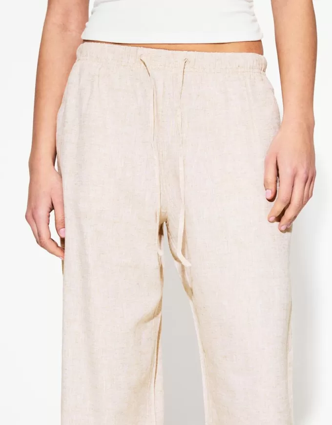 Pantaloni din amestec de in cu bandă elastică în talie Pantaloni din amestec de in cu bandă elastică în talie