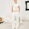 Pantaloni din amestec de in cu bandă elastică în talie Pantaloni din amestec de in cu bandă elastică în talie