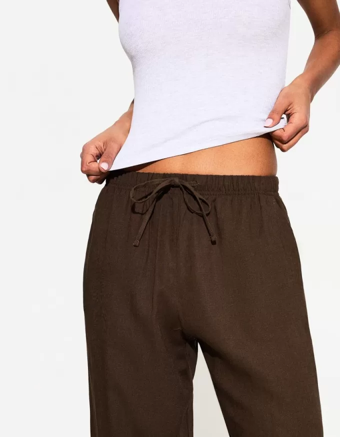 Pantaloni din amestec de in cu bandă elastică în talie Pantaloni din amestec de in cu bandă elastică în talie