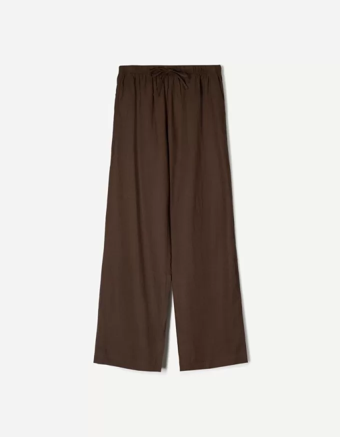 Pantaloni din amestec de in cu bandă elastică în talie Pantaloni din amestec de in cu bandă elastică în talie