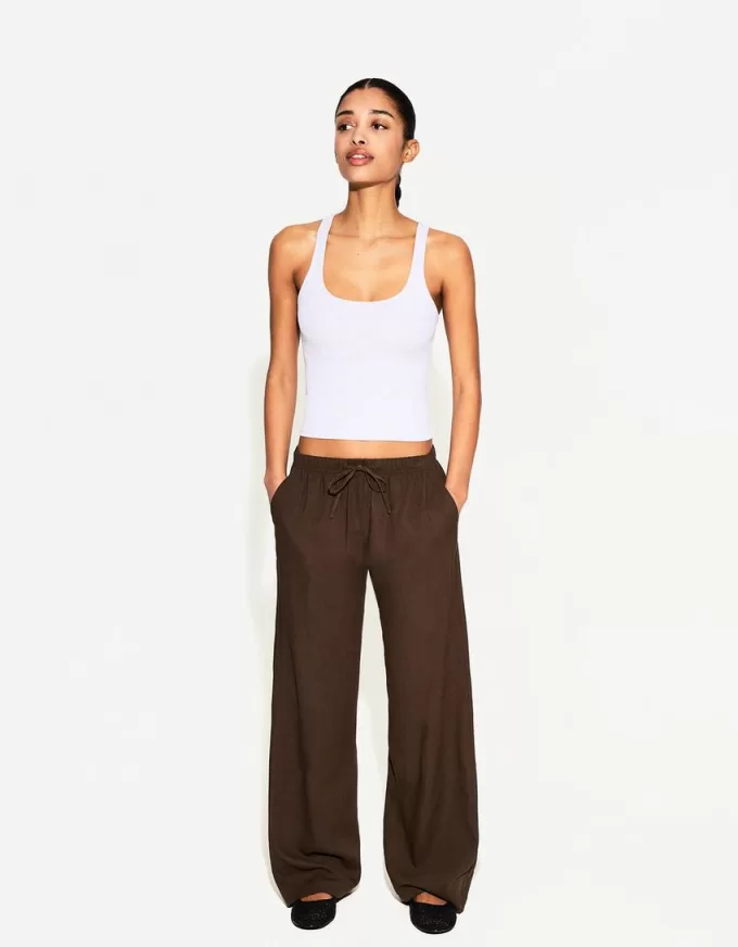 Pantaloni din amestec de in cu bandă elastică în talie Pantaloni din amestec de in cu bandă elastică în talie