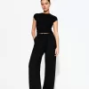 Pantaloni din amestec de in cu bandă elastică în talie Pantaloni din amestec de in cu bandă elastică în talie