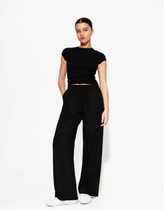 Pantaloni din amestec de in cu bandă elastică în talie