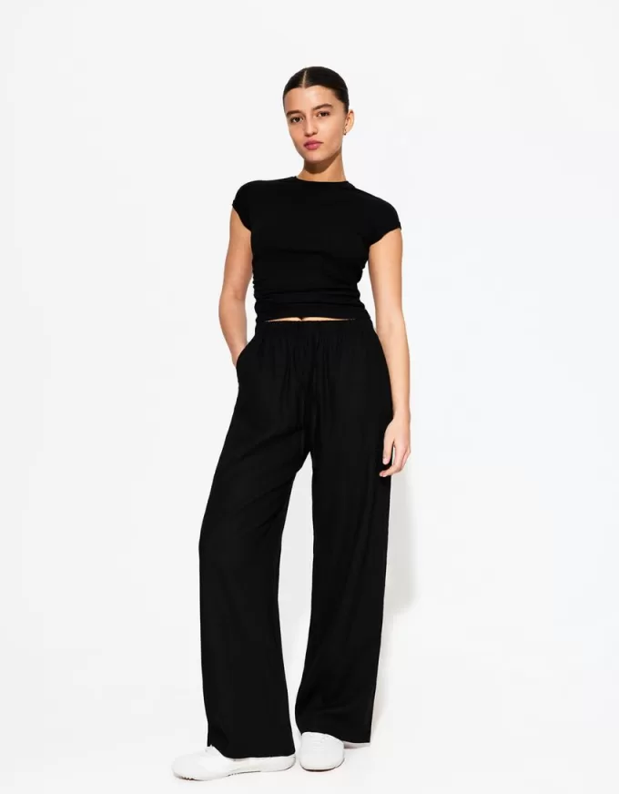 Pantaloni din amestec de in cu bandă elastică în talie Pantaloni din amestec de in cu bandă elastică în talie