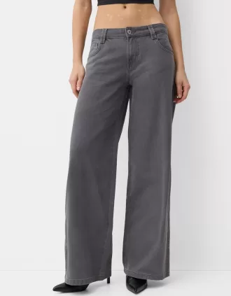 Pantaloni drepti cu imprimeu twill