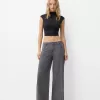 Pantaloni drepti cu imprimeu twill
