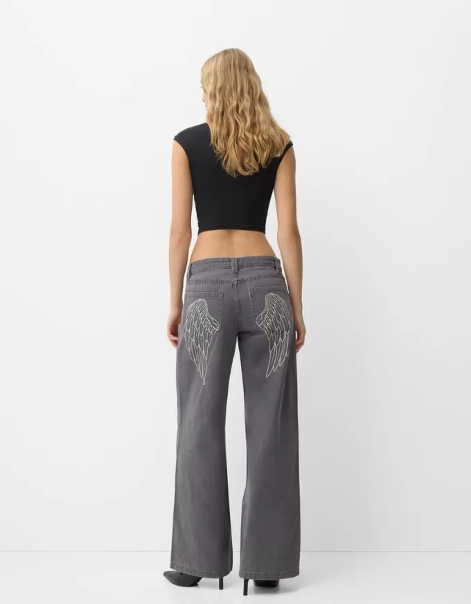 Pantaloni drepti cu imprimeu twill
