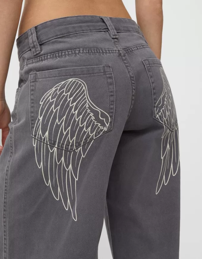 Pantaloni drepti cu imprimeu twill