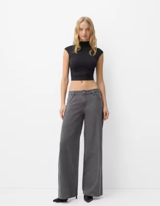 Pantaloni drepti cu imprimeu twill