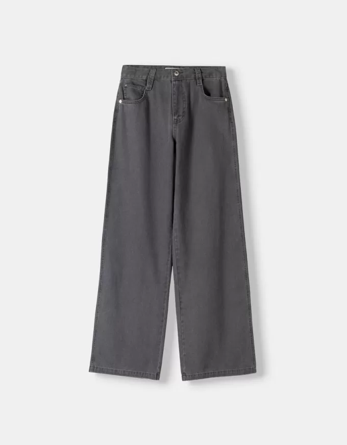 Pantaloni drepti cu imprimeu twill