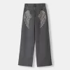 Pantaloni drepti cu imprimeu twill