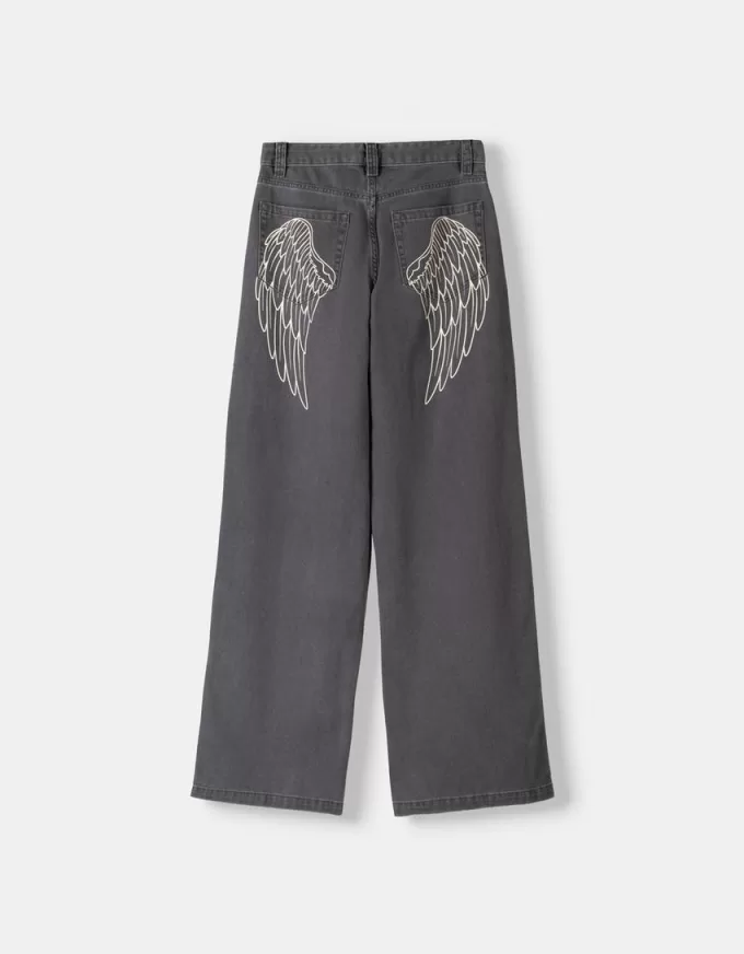 Pantaloni drepti cu imprimeu twill