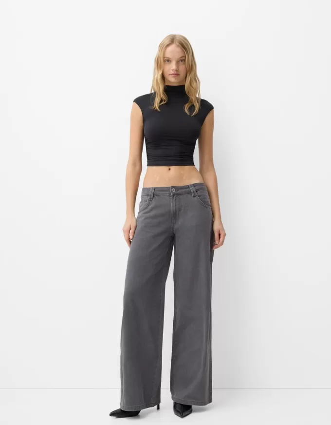Pantaloni drepti cu imprimeu twill