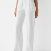 Pantaloni drepti din bumbac, cu talie cu nervuri Pantaloni drepti din bumbac, cu talie cu nervuri